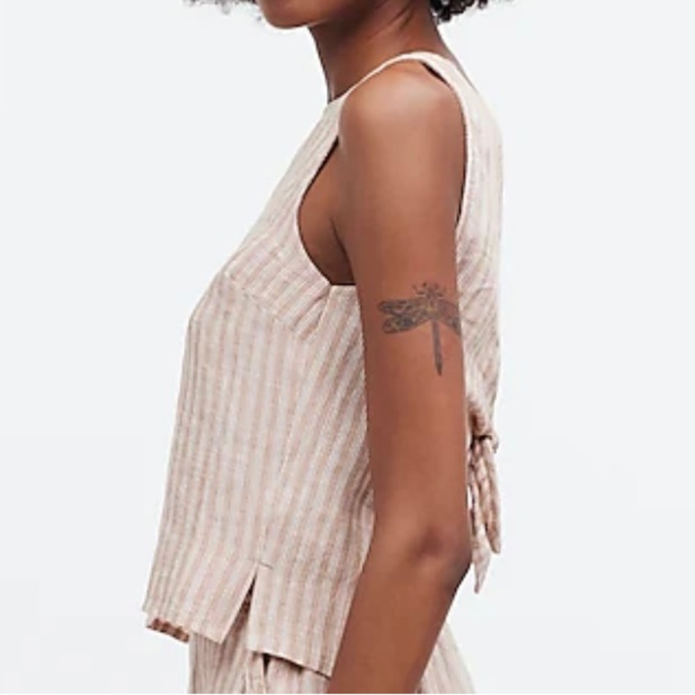 Madewell tie back scoop neck linen top size 0